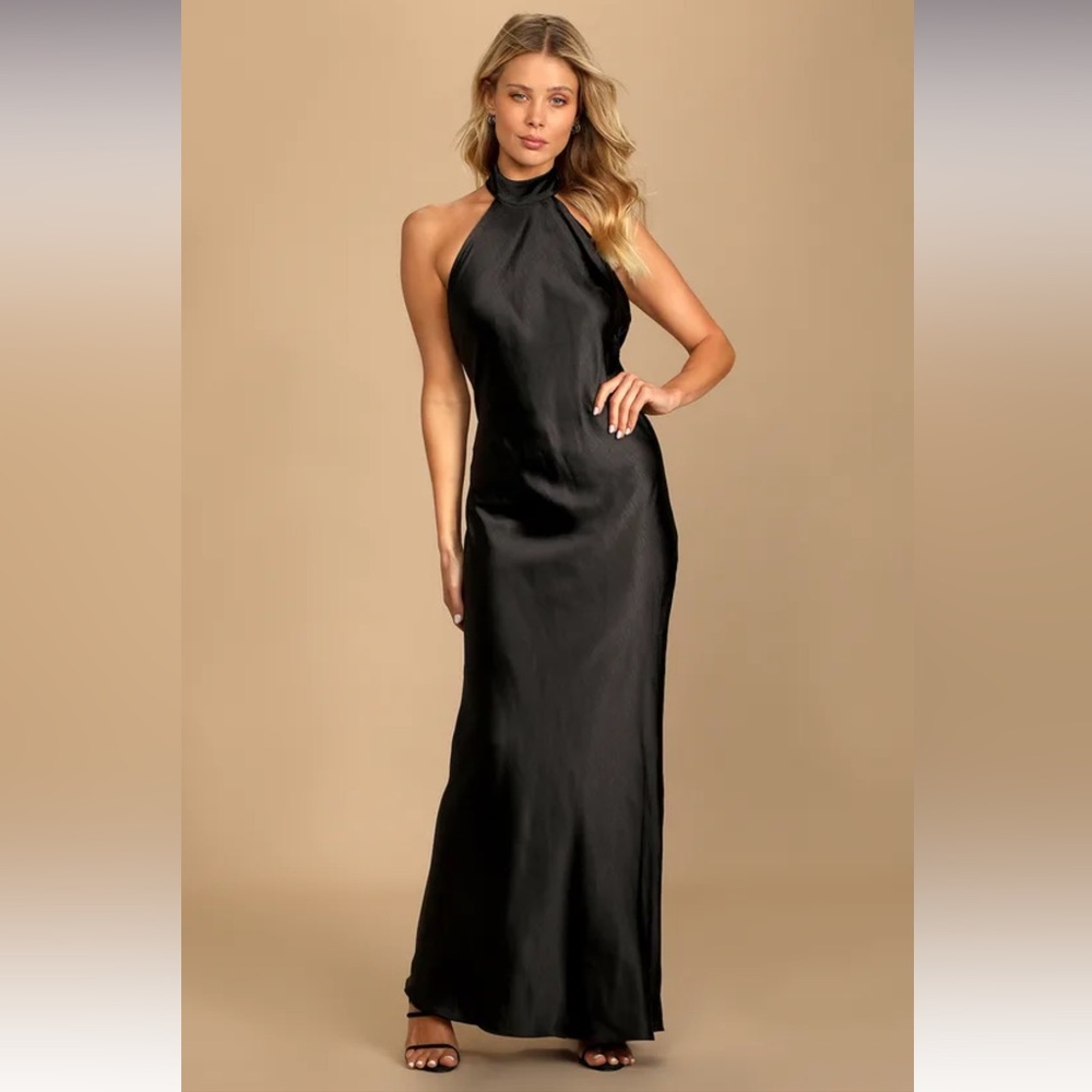 Love in Your Life Black Satin Halter Maxi Dress